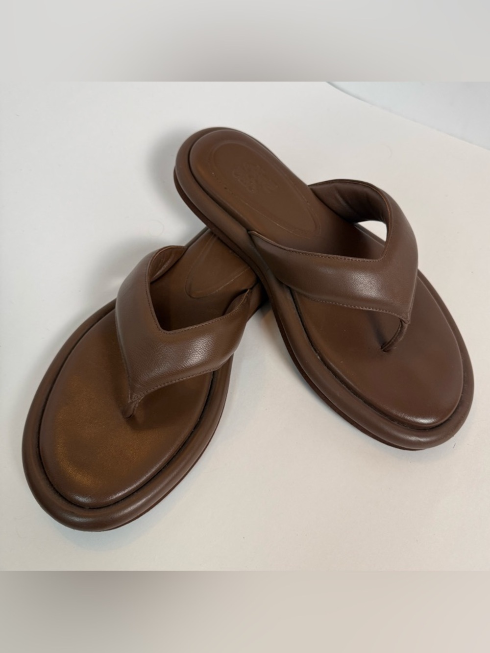Gia Borghini Women’s Brown Leather Thong Sandals Platform Minimalist Size 8